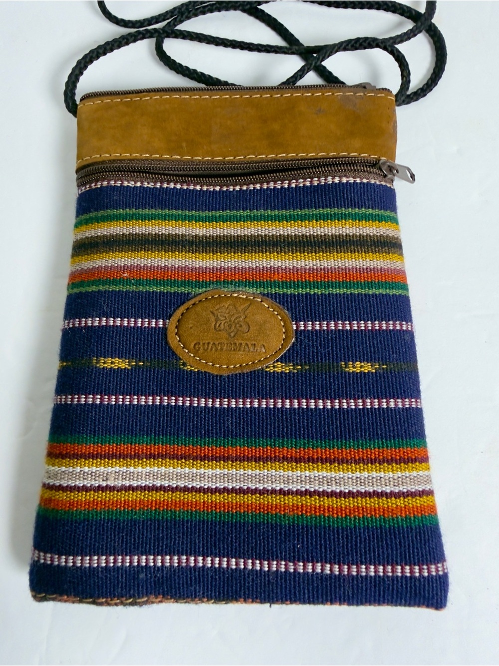 Handwoven Navy & Multi-Stripe Crossbody Passport/ Phone Bag